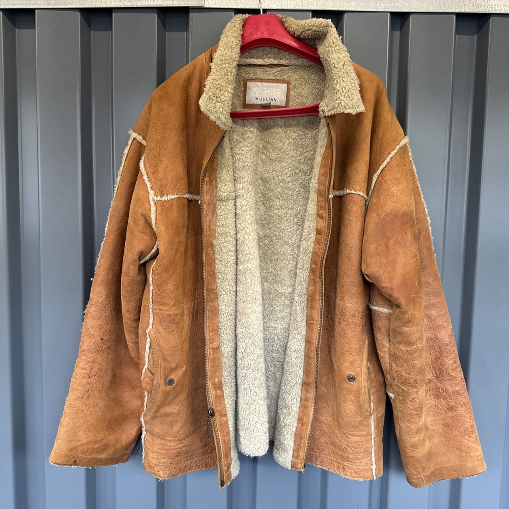Vintage 1990s M. Julian Wilson's Leather Faux Sherpa Lined Heavy Jacket Men's L